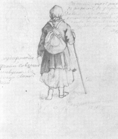 Крестьянка с котомкой за спиной (карандаш). 1852—1855