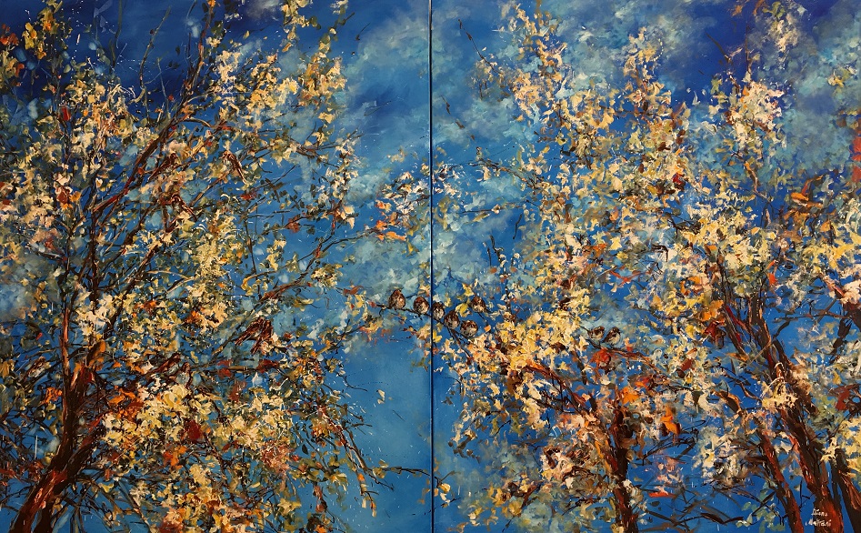 «Пробуждение». Диптих („L’éveil“. Diptych), холст/масло, 150/240 см, 2021 г.