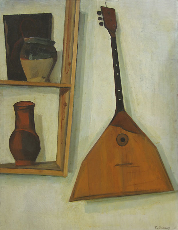 Осипов С. Натюрморт с балалайкой и полочкой. 1970