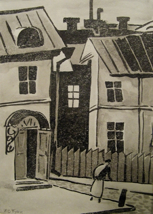 City. Door. Paper, water color. 27,5 х 19,5 сm with in frame