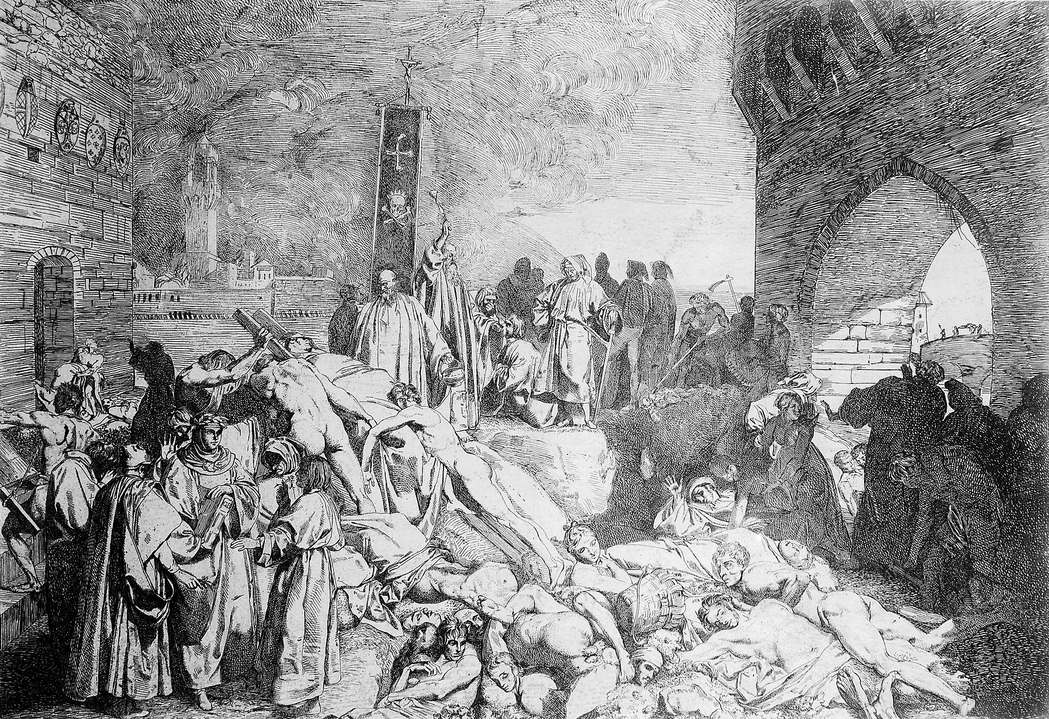 Офорт; чума во Флоренции, 1348 год
