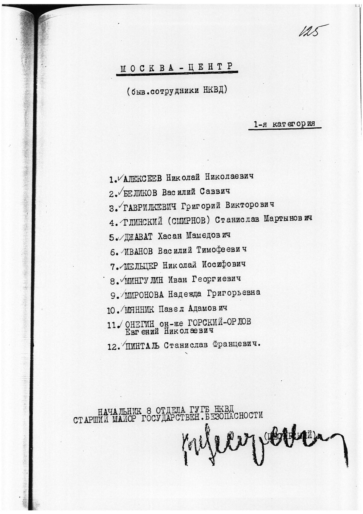 Сталинский расстрельный список в ОП от 7.12.1937 г.(подпись В. Е. Цесарского)