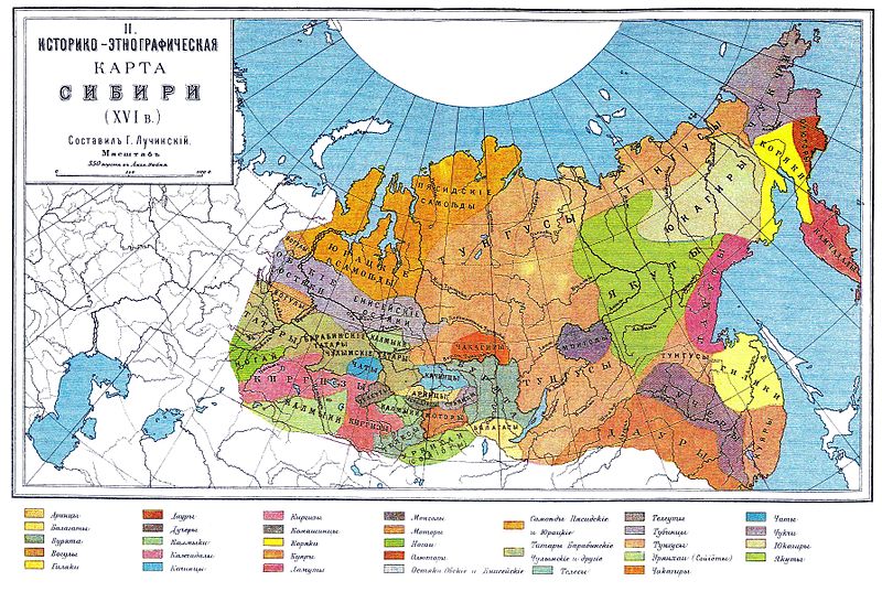 Карта сибирских земель с проживающими на ней народами (XVI век)