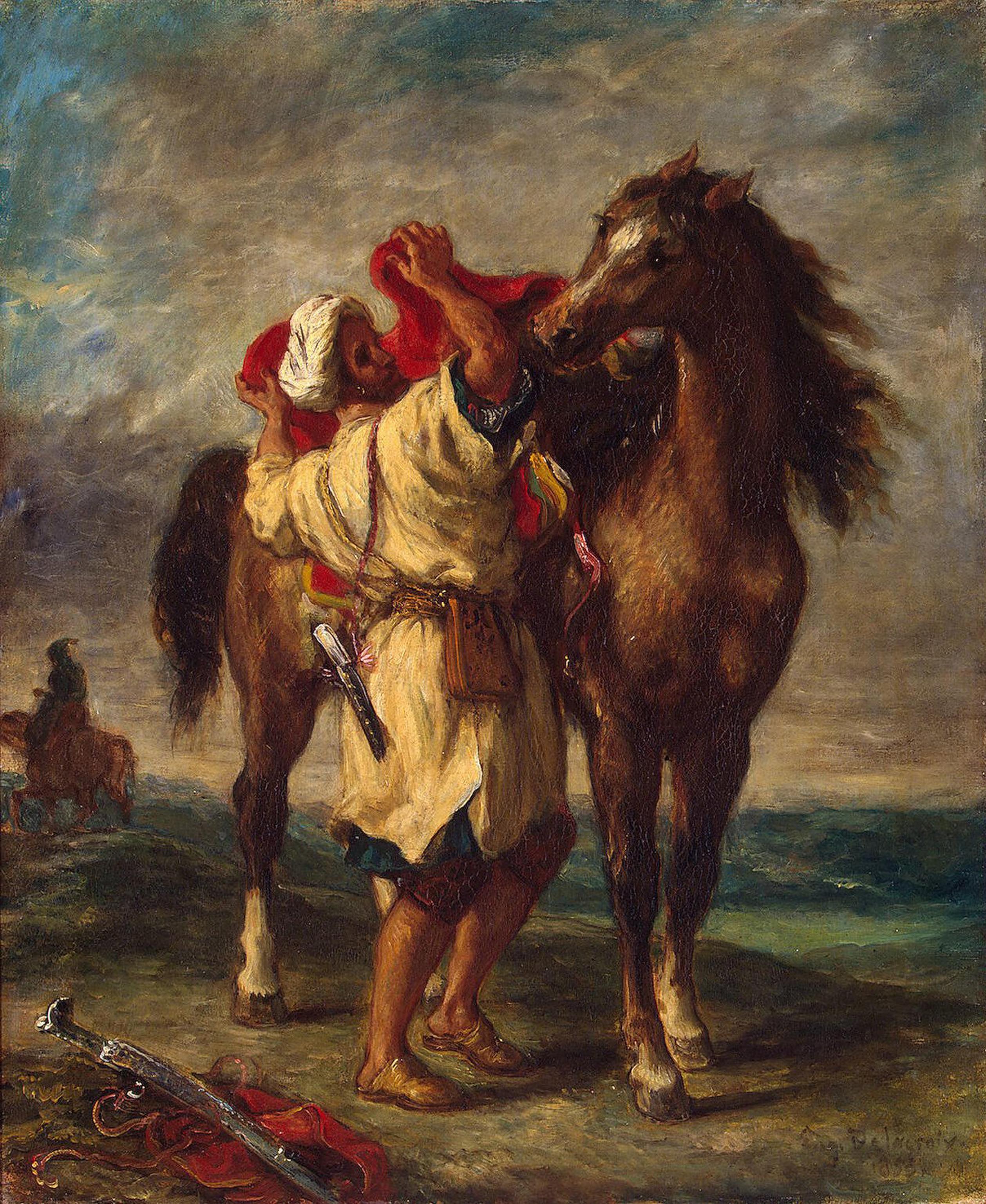 Э. Делакруа. «Марокканец, седлающий коня». 1855.