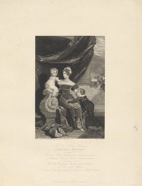 Портрет Великой княгини Александры Федоровны с детьми. 1825. По оригиналу Дж. Доу. Офорт, пунктир на стали. 664х490; 533х395 мм