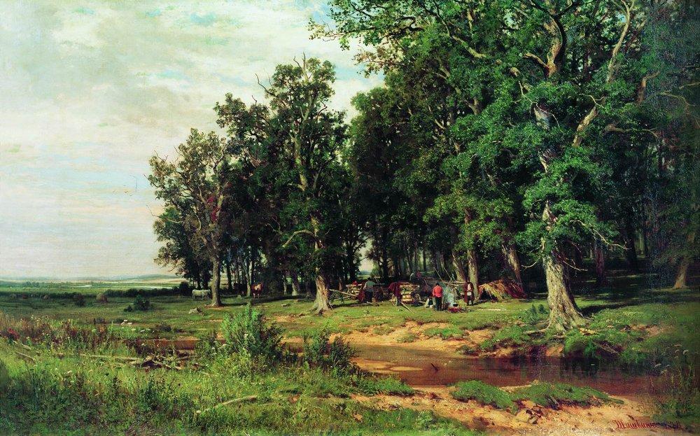 На покосе в дубовой роще. 1874